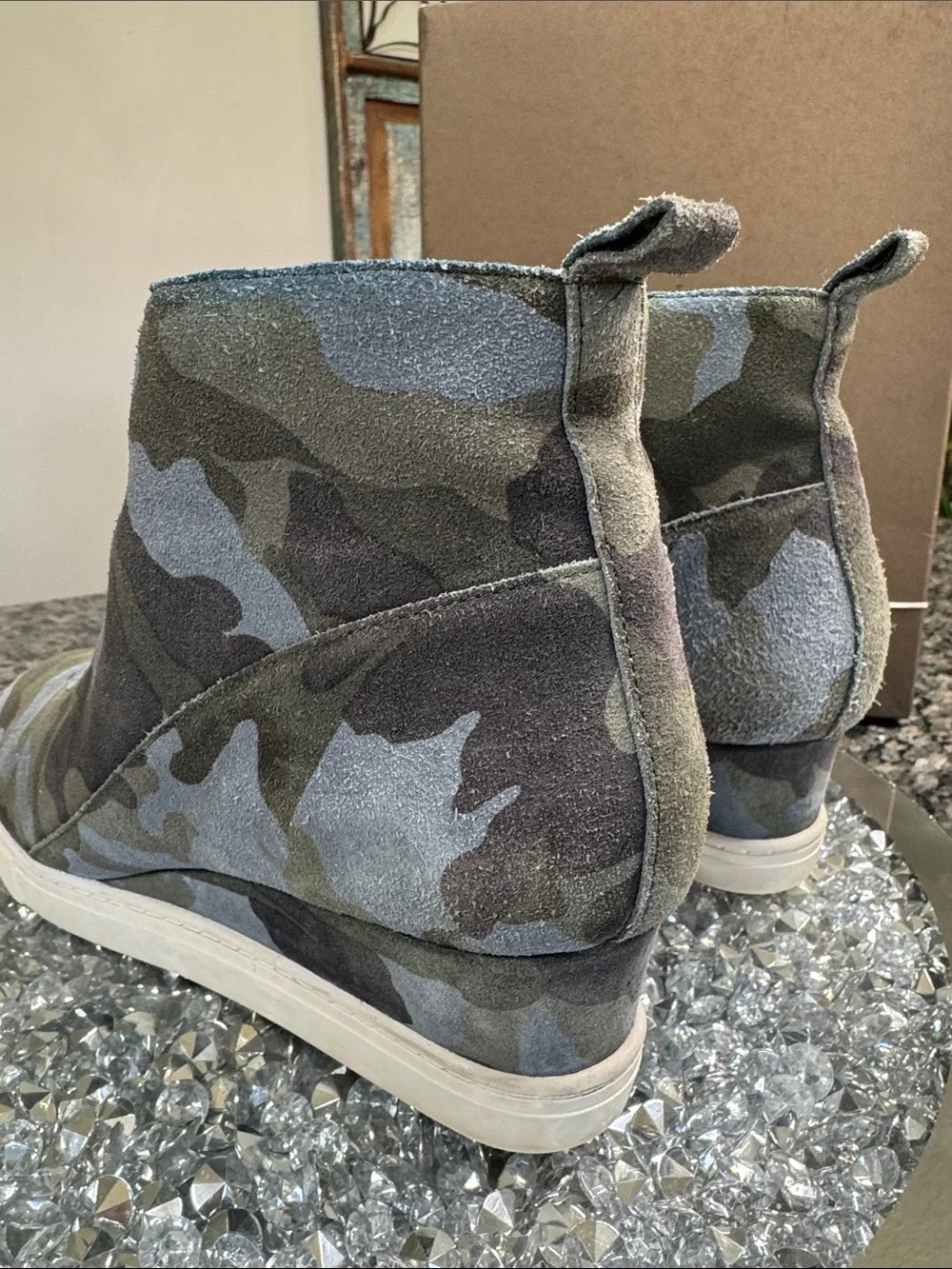 Lines Paolo suede Green and blue Camo Wedge Sneaker